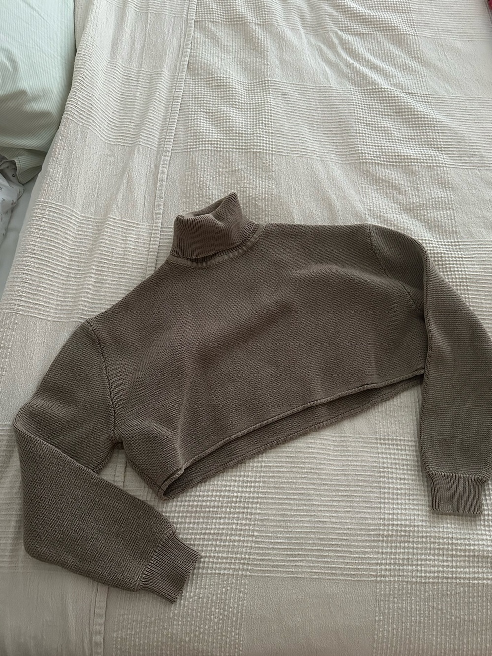 Zara Brown ultra cropped brown turtleneck sweater
